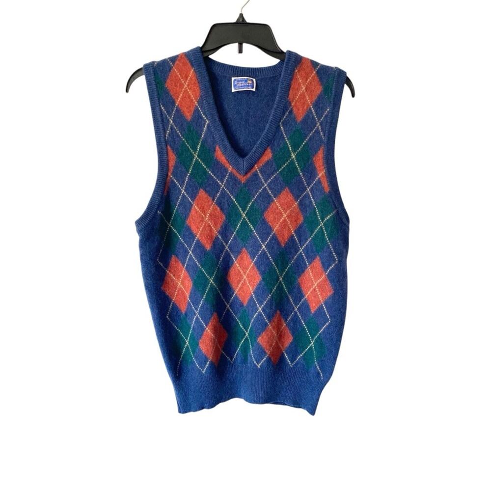 Vintage Royal Ballater Made in Scotland Blue Cahsmere Argyle Vest size 40